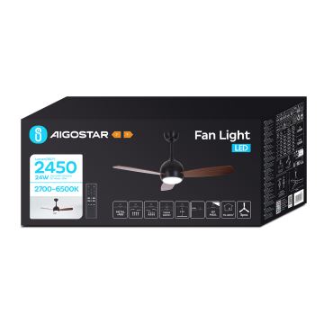 Aigostar - Dimmbarer LED-Deckenventilator LED/24W/230V 2700-6500K 106,6 cm + Fernbedienung