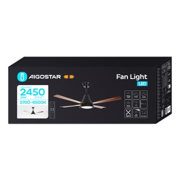 Aigostar - Dimmbarer LED-Deckenventilator LED/24W/230V 2700-6500K 132cm + Fernbedienung