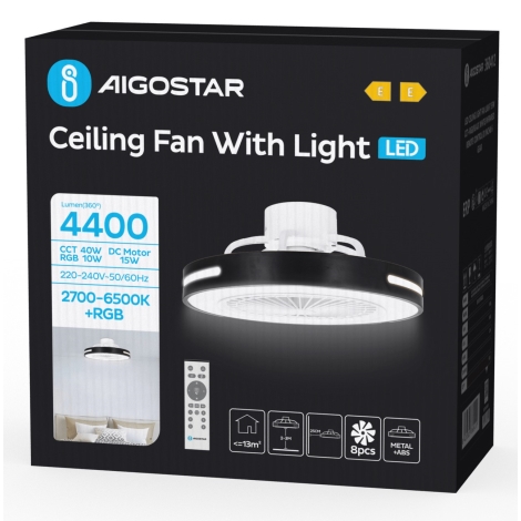 Aigostar - Dimmbarer LED-RGB-Deckenventilator LED/40W/230V 2700-6500K + Fernbedienung