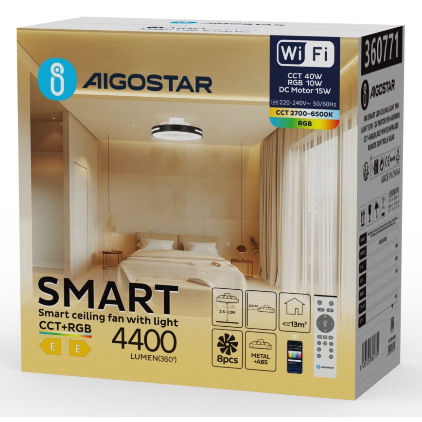 Aigostar - Dimmbarer-LED RGB-Deckenventilator LED/40W/230V 2700-6500K Wi-Fi + Fernbedienung