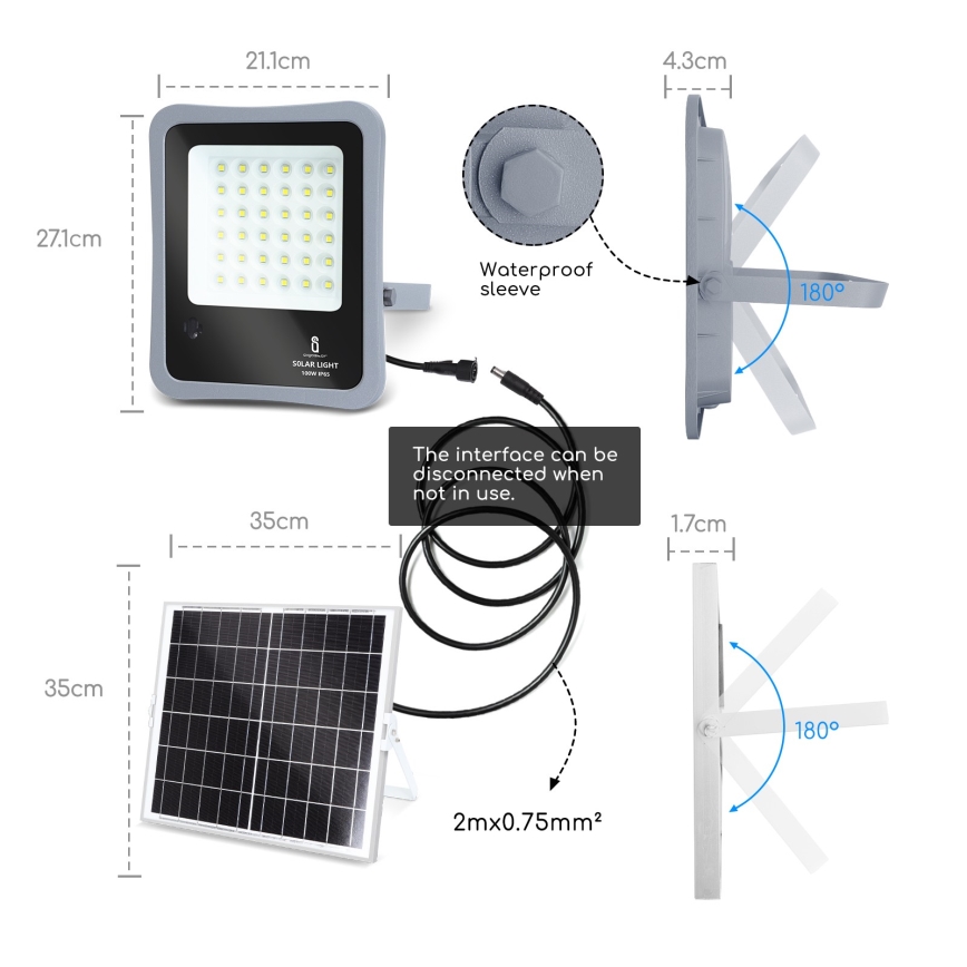 Aigostar - LED Dimmbarer Solarstrahler LED/100W/3,2V IP65 + FB