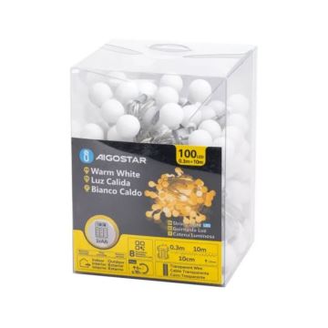 Aigostar - LED-Weihnachtslichterkette für den Außenbereich 100xLED/3xAA/8 Funktionen 10,3 m IP44 warmweiβ