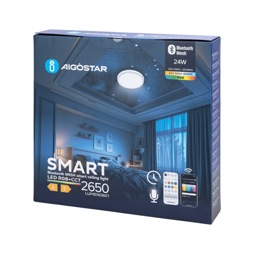 Aigostar - LED-RGBW-Deckenleuchte für Badezimmer LED/24W/230V 3000-6500K IP44 + Fernbedienung