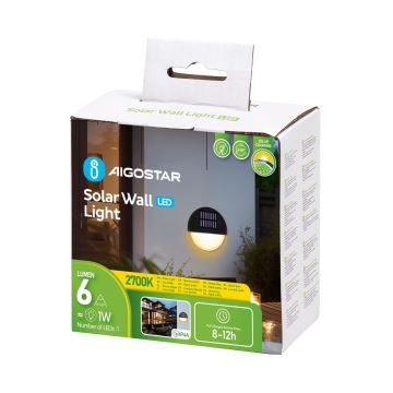 Aigostar - LED-Solarwandleuchte LED/1W/1,2V schwarz 2700K IP44