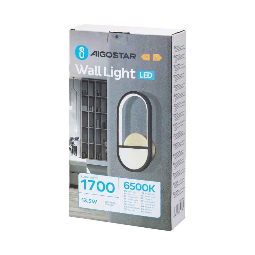 Aigostar - LED-Wandleuchte LED/13,5W/230V 6500K schwarz/golden