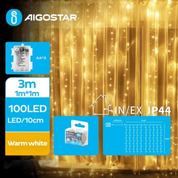 Aigostar - LED-Weihnachtslichterkette für den Außenbereich 100xLED/8 Funktionen 3xAA 4x1m IP44 warmweiβ