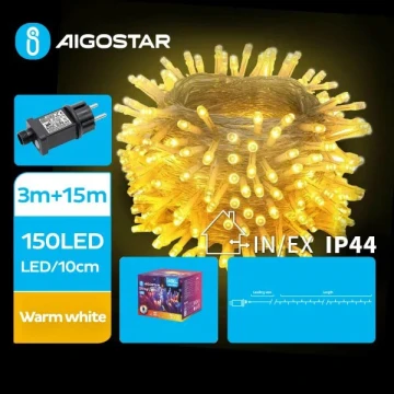 Aigostar - LED-Weihnachtslichterkette für den Außenbereich 150xLED/8 Funktionen 18m IP44 warmweiβ