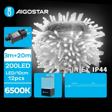 Aigostar - LED-Weihnachtslichterkette für den Außenbereich 200xLED/8 Funktionen 23m IP44 kaltweiß