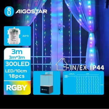 Aigostar - LED-Weihnachtslichterkette für den Außenbereich 300xLED/8 Funktionen 3xAA 6x3m IP44 mehrfarbig