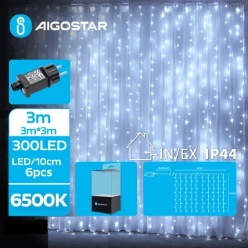 Aigostar - LED-Weihnachtslichterkette für den Außenbereich 300xLED/8 Funktionen 6x3m IP44 kaltweiß