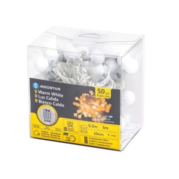 Aigostar - LED-Weihnachtslichterkette für den Außenbereich 50xLED/3xAA/8 Funktionen 5,3 m IP44 warmweiβ