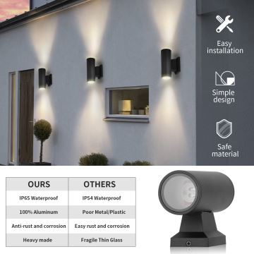 Aigostar - Outdoor-Wandleuchte 2xGU10/230V schwarz IP65 rund