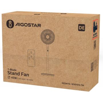 Aigostar - Standventilator 45W/230V weiß + Fernbedienung