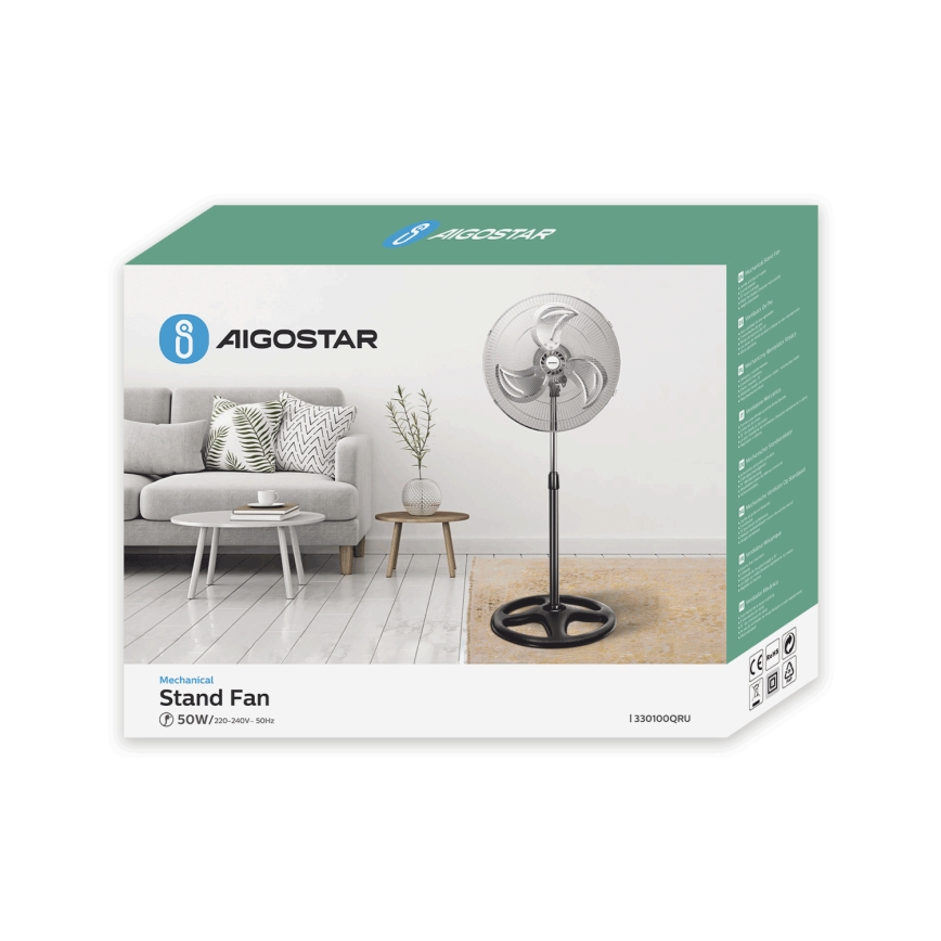 Aigostar - Standventilator 55W/230V Chrom/schwarz