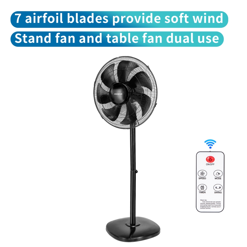 Aigostar - Standventilator 55W/230V schwarz + Fernbedienung