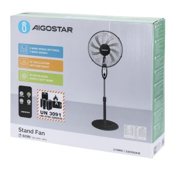 Aigostar - Standventilator 60W/230V schwarz + Fernbedienung