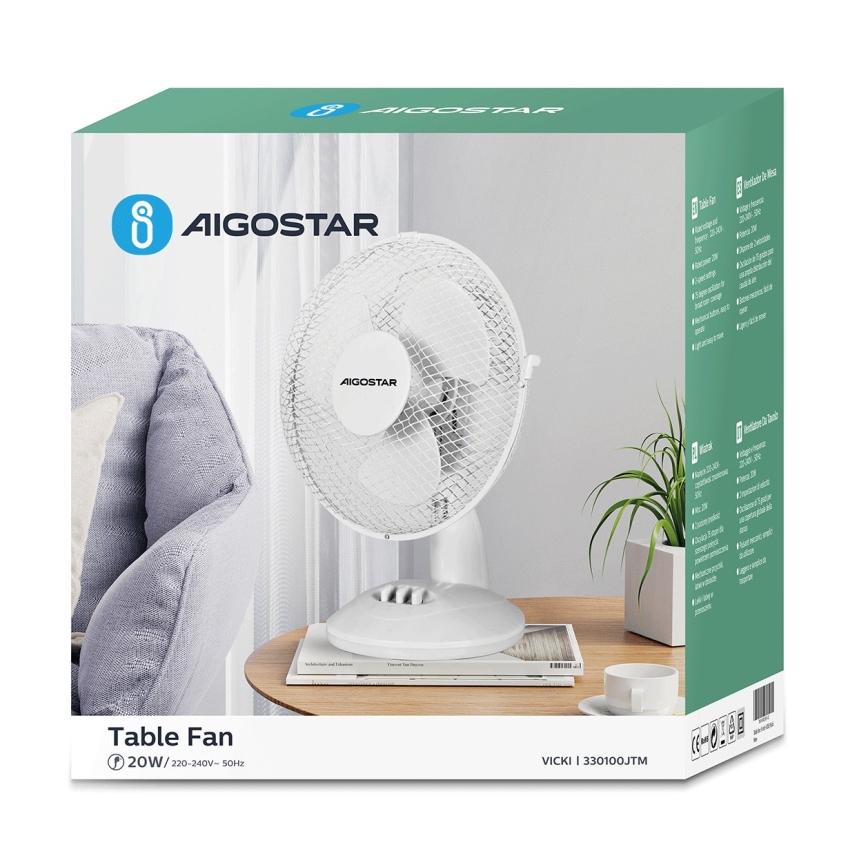 Aigostar - Tischventilator 20W/230V weiß