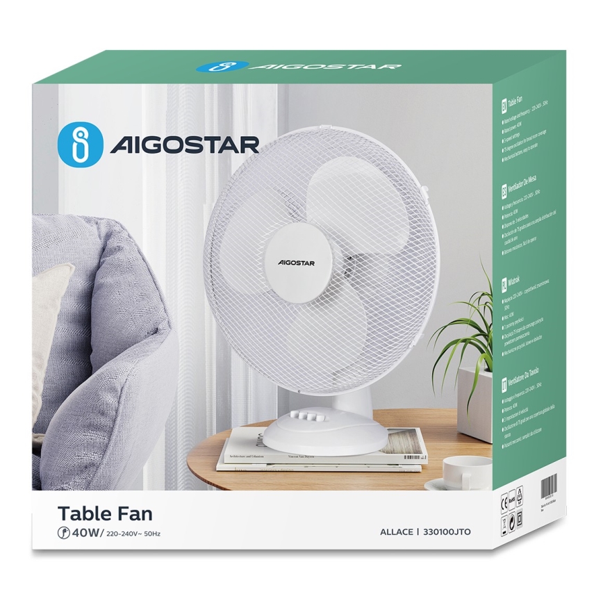 Aigostar - Tischventilator 40W/230V weiß