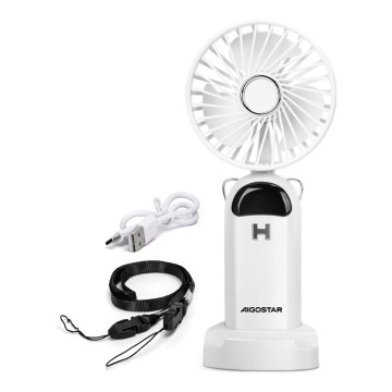 Aigostar - Wiederaufladbarer Handventilator 4W/5V 1200mAh weiß