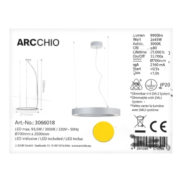 Arcchio - LED-Hängeleuchte an Schnur PIETRO 2xLED/45W/230V