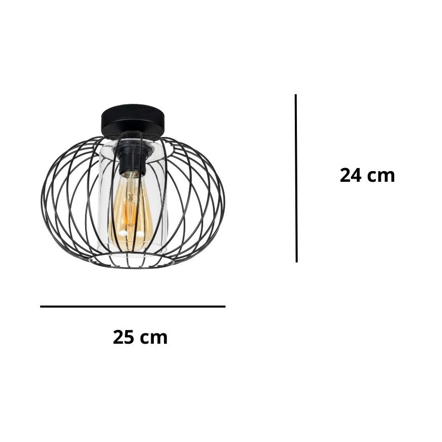 Aufbauleuchte CORRINI 1xE27/60W/230V d 25 cm schwarz/klar