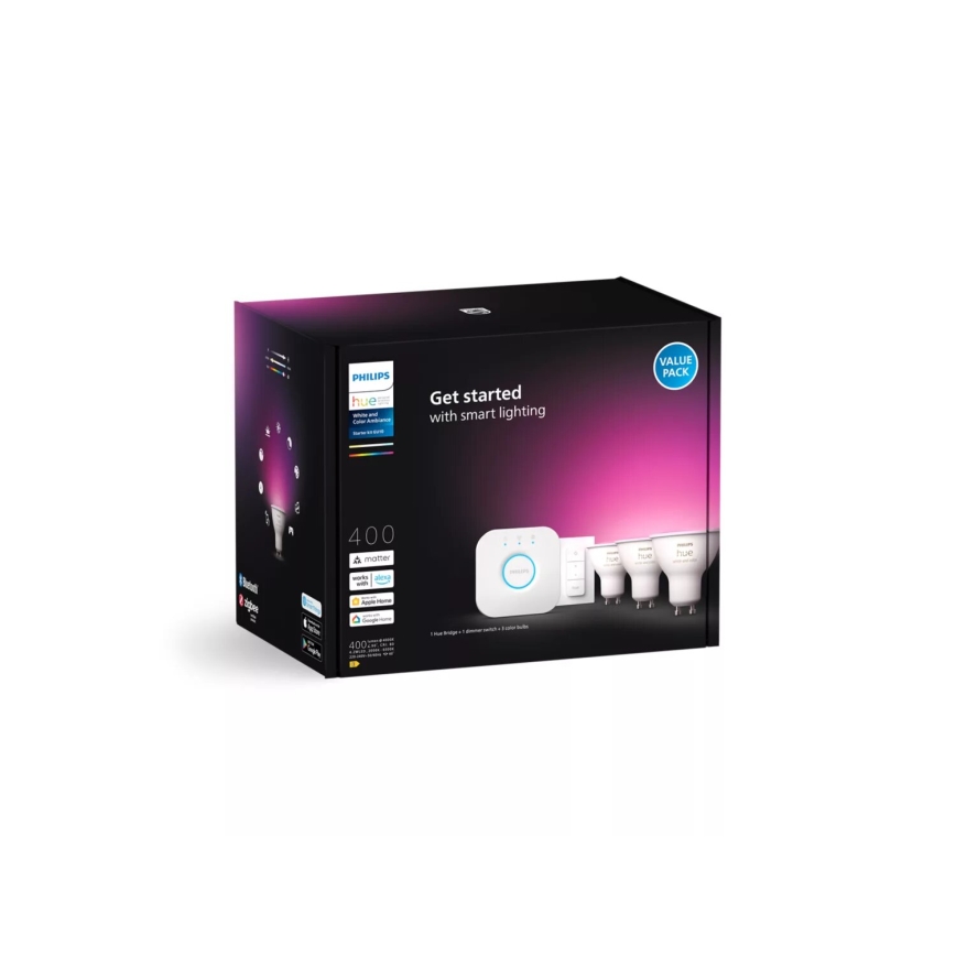 Basis-Set Philips Hue WHITE AND COLOR AMBIANCE 3xGU10/4,2W/230V 2000-6500K + Verbindungsgerät