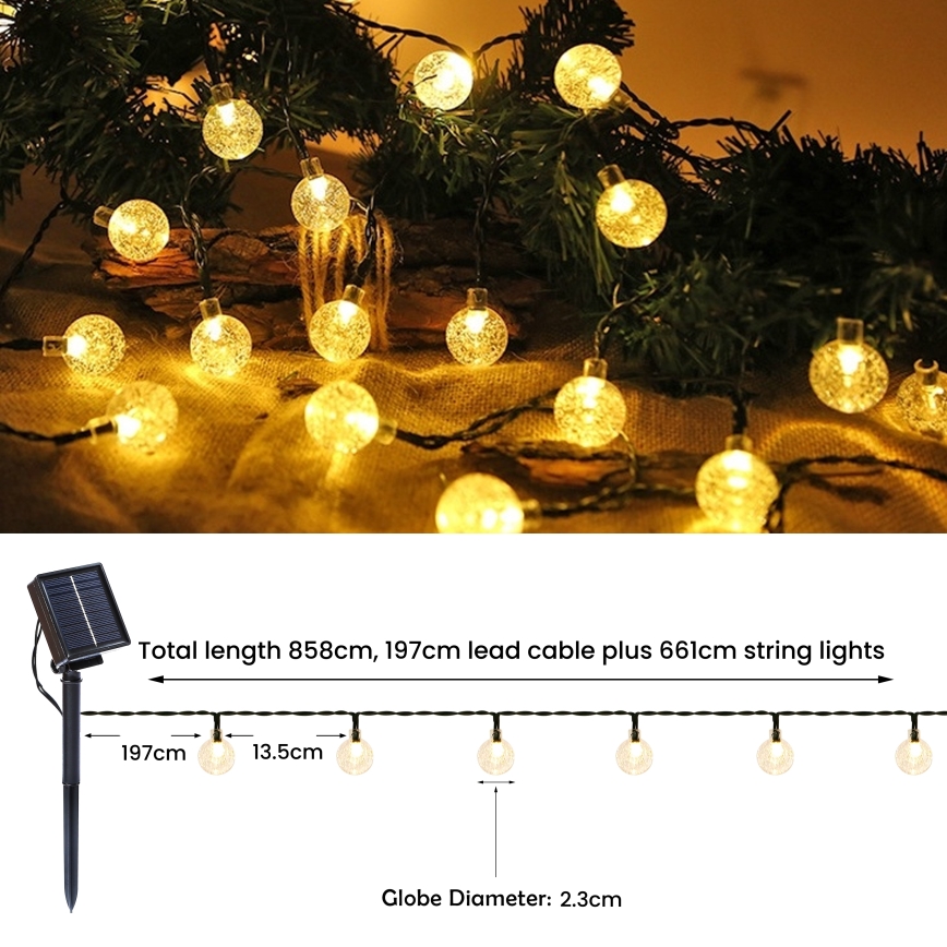 Brilagi - Dekorative LED-Solarlichterkette BUBBLE 50xLED/8 Funktionen 7m IP65 warmweiβ