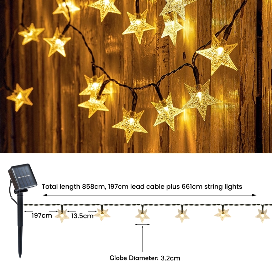 Brilagi - Dekorative LED-Solarlichterkette  STARS 50xLED/8 Funktionen 7m IP65 warmweiβ