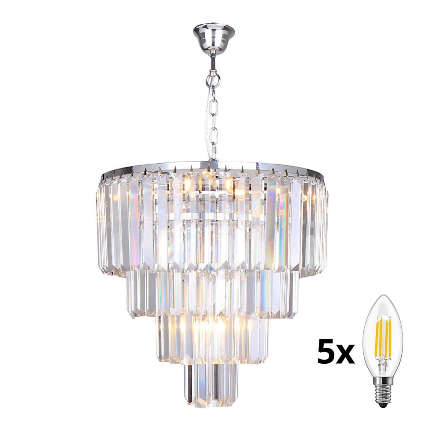 Brilagi - LED Kristall-Kronleuchter an Kette MOZART 5xE14/40W/230V glänzendes Chrom