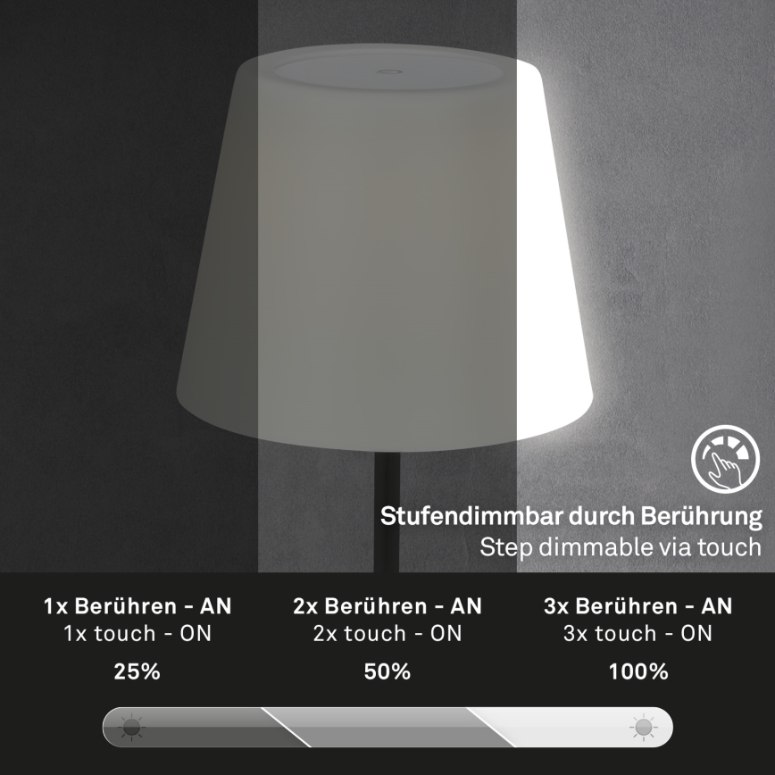 Brilo - LED Außenbereich dimmbar wiederaufladbar Leuchte LED/3W/5V IP44