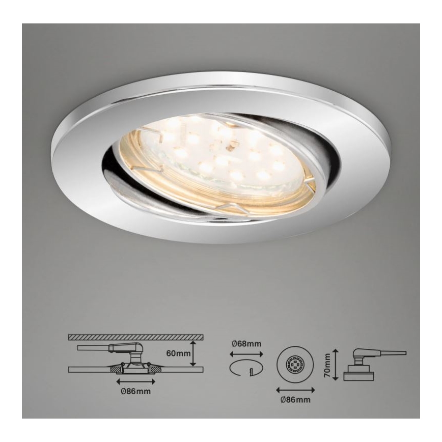 Briloner 7219-038 - SET 3x Dimmbare LED-Badezimmer-Einbauleuchte 1xGU10/5W/230V IP23