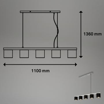 Briloner - Hängeleuchte an Schnur LURI 5xE14/25W/230V Gummibaum