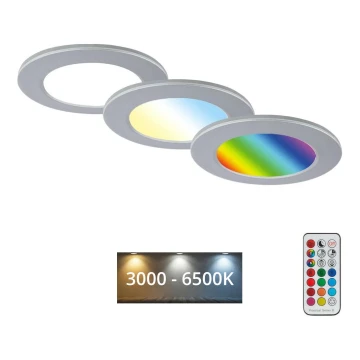 Briloner - SET 3x LED RGBW Dimmbare, abgehängte Badezimmer-Deckenleuchte LED/4,8W/230V 3000-6500K IP65 + Fernbedienung