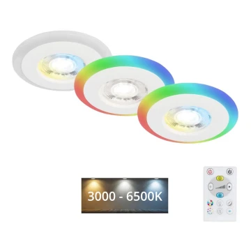 Briloner - SET 3x LED RGBW Dimmbare, abgehängte Badezimmer-Deckenleuchte LED/5W/230V 3000-6500K IP44 + Fernbedienung