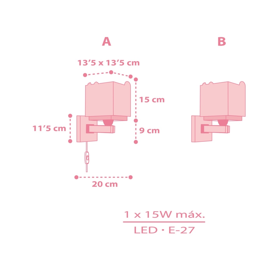 Dalber 63119S - Kinder-Wandleuchte JUNGLE 1xE27/15W/230V rosa