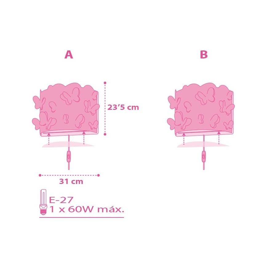 Dalber D-62148 - Kinder-Wandleuchte BUTTERFLY 1xE27/60W/230V