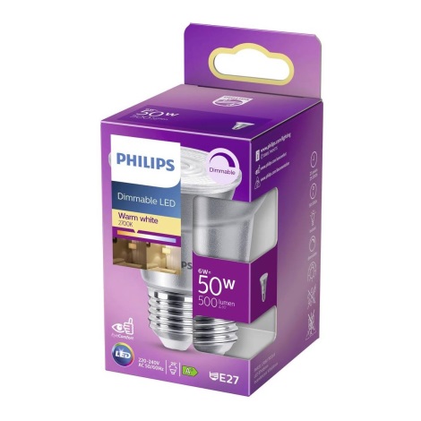 Dimmbare LED-Glühlampe Philips E27/6W/230V 2700K