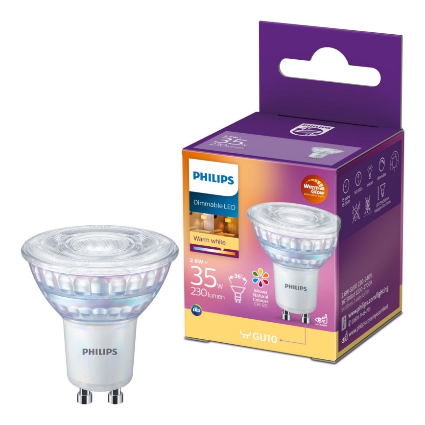 Dimmbare LED-Glühlampe Philips Warm Glow GU10/2,6W/230V 2200-2700K CRI 90