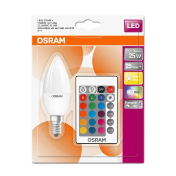 Dimmbare LED-RGBW-Glühbirne STAR E14/4,5W/230V 2700K + Fernsteuerung - Osram