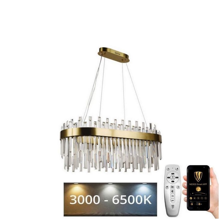 Dimmbarer LED-Kristallkronleuchter an Schnur LED/100W/230V 3000-6500K golden + Fernbedienung