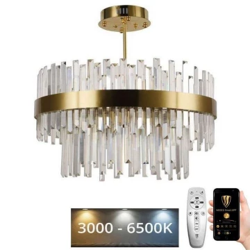 Dimmbarer LED-Kristallkronleuchter an Stange LED/80W/230V 3000-6500K golden + Fernbedienung