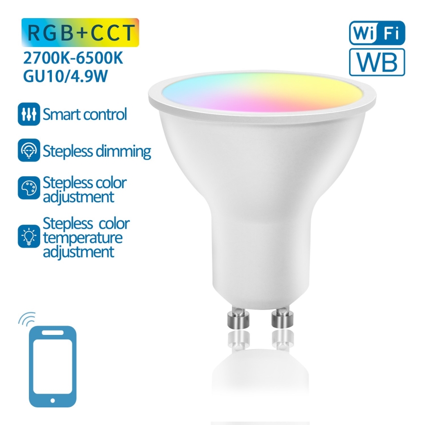 Dimmbares LED-RGBW-Leuchtmittel GU10/4,9W/230V 2700-6500K Wi-Fi - Aigostar