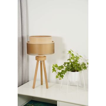 Duolla - Tischleuchte WOOD BOHO 1xE27/15W/230V kupfern/braun/beige