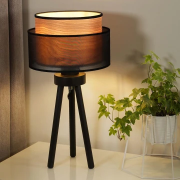 Duolla - Tischleuchte WOOD BOHO 1xE27/15W/230V schwarz/beige