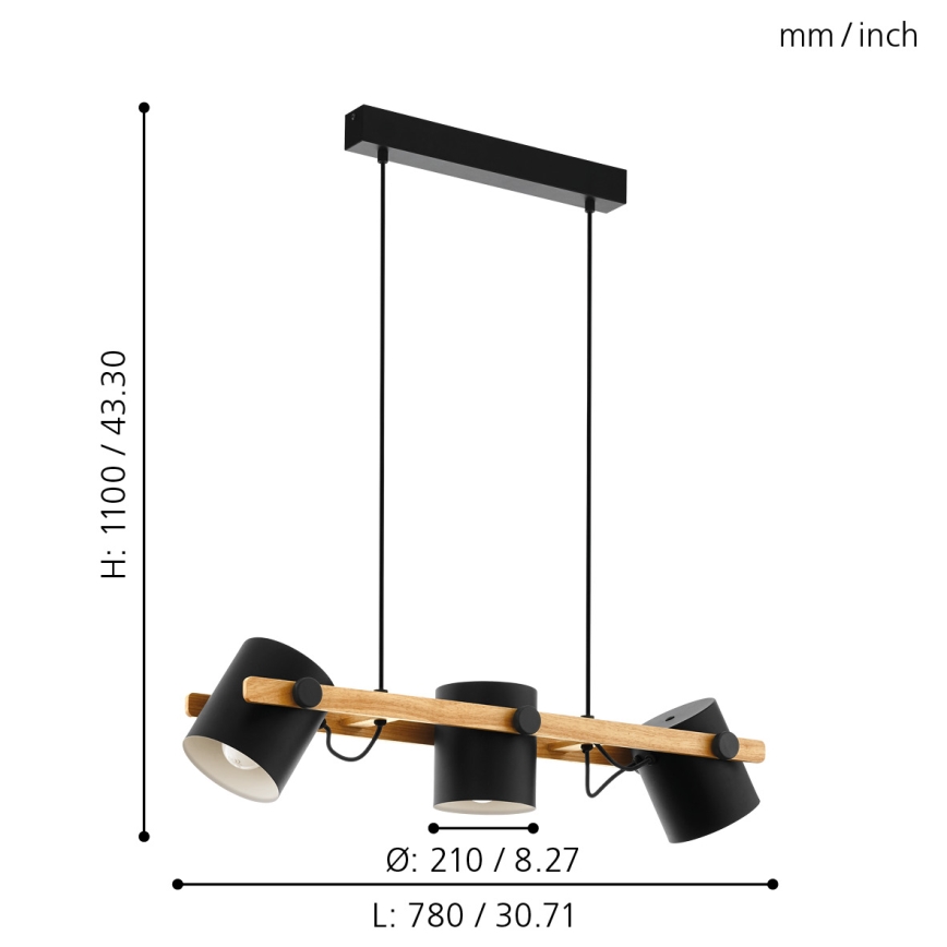 Eglo - Hängeleuchte an Schnur 3xE27/60W/230V - FSC-zertifiziert