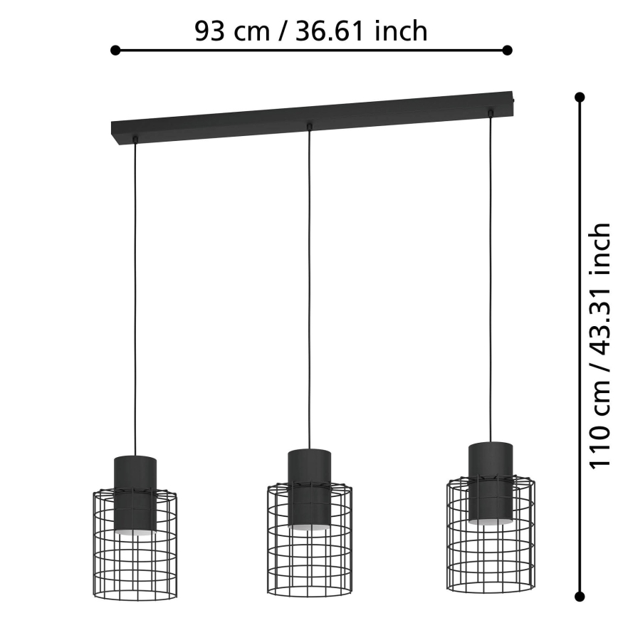 Eglo  - Kronleuchter an einer Schnur 3xE27/40W/230V schwarz