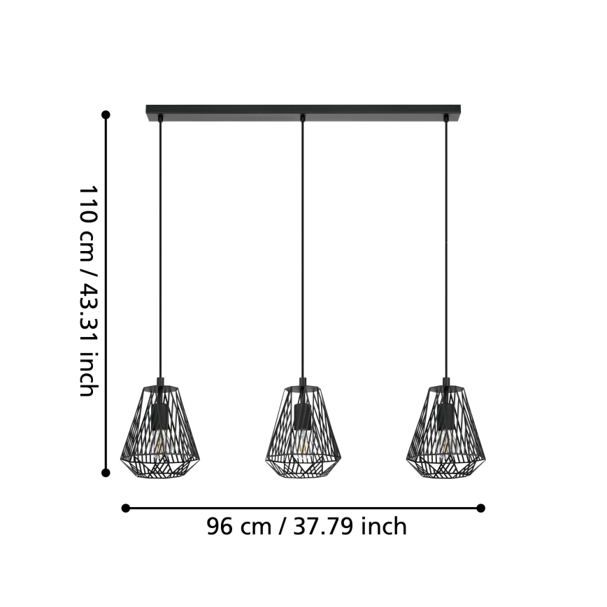 Eglo - Kronleuchter an einer Schnur  3xE27/40W/230V schwarz