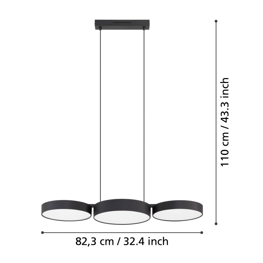 Eglo - Dimmbare LED-RGBW-Hängeleuchte an Schnur 3xLED/7,5W/230V 2700-6500K schwarz