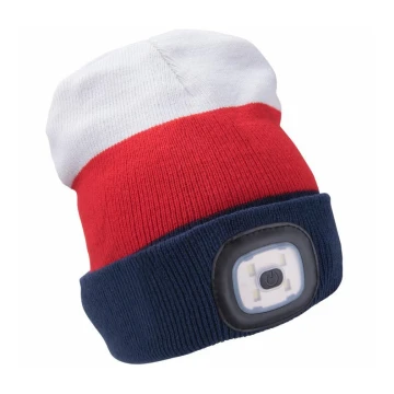 Extol – Mütze mit Stirnleuchte und USB-Aufladung mAh weiß/rot/blau Größe UNI