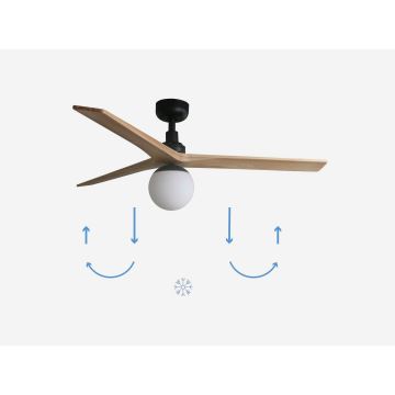 FARO 34283-11L - Deckenventilator KLIM M 1xE27/15W/230V Holz/schwarz d 125 cm + Fernbedienung